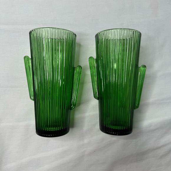 RARE Vintage Libbey Saguaro Cactus Glass Green Tumbler 16oz Highball Set of 2 - Picture 2 of 7